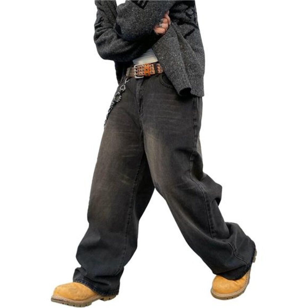 NEW Men's Baggy Hip Hop Jeans Wide Leg Skater Denim Pants Casual Loose Fit Long